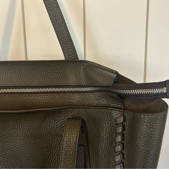 All Saints moss green leather tote with top zipper, pouch and original dust bag - Picture 6 of 17